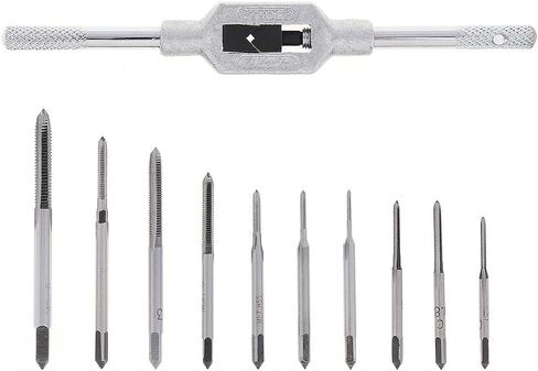 11pcs Mini Tap Wrench Set Metric Tap Set with High Speed Steel Hand Screw Thread Plug Taps M1 M1.2 M1.4 M1.6 M1.7 M1.8 M2 M2.5 M3 M3.5 Adjustable Tap Wrench for Woodworking Machinery Repair in Saudi Arabia