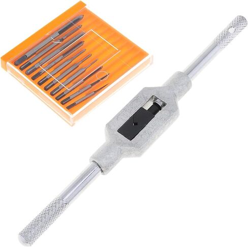 11pcs Mini Tap Wrench Set Metric Tap Set with High Speed Steel Hand Screw Thread Plug Taps M1 M1.2 M1.4 M1.6 M1.7 M1.8 M2 M2.5 M3 M3.5 Adjustable Tap Wrench for Woodworking Machinery Repair in Saudi Arabia
