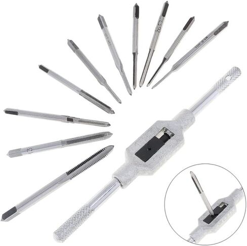 11pcs Mini Tap Wrench Set Metric Tap Set with High Speed Steel Hand Screw Thread Plug Taps M1 M1.2 M1.4 M1.6 M1.7 M1.8 M2 M2.5 M3 M3.5 Adjustable Tap Wrench for Woodworking Machinery Repair in Saudi Arabia
