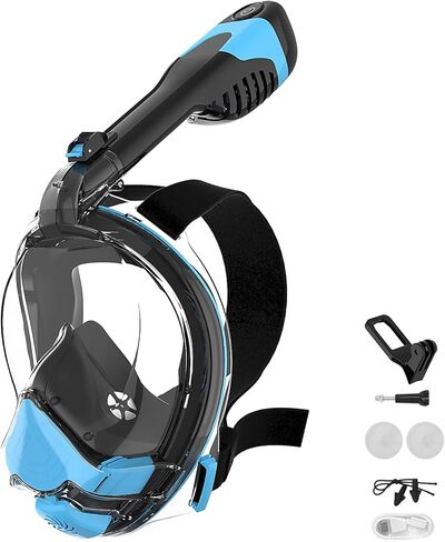 Electric Full Face Snorkel Mask for Adults: Fan-Assisted Airflow System, 180° Panoramic Snorkeling Gear with Camera Mount , Safer & Easier Breathing, Anti-Fog & Anti-Leak in Saudi Arabia