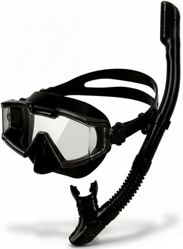 مجموعة غص، قناع غوص ذو رؤية بانورامية بزاوية 180 درجة، قناع غوص مضاد للضباب مع حماية من الأشعة فوق البنفسجية، معدات غطس مضادة للتسرب مع غطاء علوي جاف للغطس باللون الأسود in Kuwait