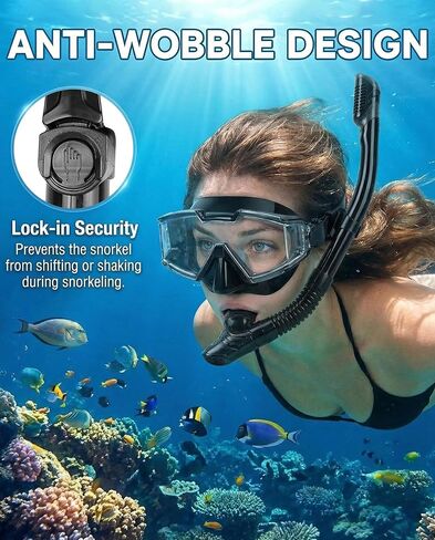 مجموعة غص، قناع غوص بمنظر بانورامي بزاوية 180 درجة، قناع غوص مضاد للضباب مع حماية من الأشعة فوق البنفسجية، معدات غطس مضادة للتسرب مع غص علوي جاف للغوص والغطس والسباحة للبالغين باللون الأسود in Kuwait