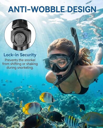 مجموعة غص، قناع غوص بمنظر بانورامي بزاوية 180 درجة، قناع غوص مضاد للضباب مع حماية من الأشعة فوق البنفسجية، معدات غطس مضادة للتسرب مع غص علوي جاف للغوص والغطس والسباحة للبالغين باللون الأسود in Kuwait