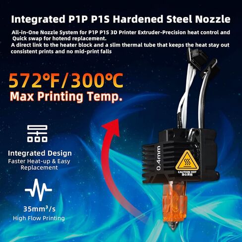 Original Bambuu Lab P1P P1S Hotend Complete Kit, 0.4MM Hardened Steel Nozzle Full Assembly with Fan, Ceramic Heater, Nozzle, Thermistor, Extruder Heating Block Replacement for Bambu Lab P1 3D Printer in Saudi Arabia