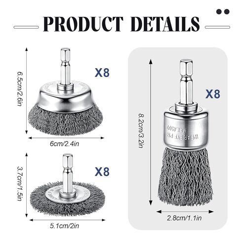 Bokon 24 Pcs Wire Brush for Drill Carbon Steel Wire Wheel and Pen Brush Set with 1/4-inch Hex Shank Wires Brushes Drill Attachments for Cleaning Rust Removal Scrub Surfaces Abrasive in Saudi Arabia