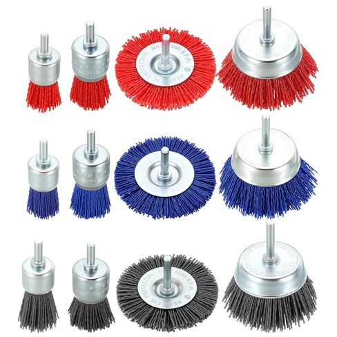 Wire Wheel Cup Brush Set for Drill - 12 Pcs - Coarse Nylon Crimping Drill Wire Brush(0.05" Wires Size) - 1/4 Inch Round Shank - Good for Cleaning Rust Paint Abrasive(1"-3" Dia.) in Saudi Arabia
