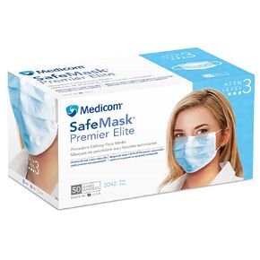 Medicom 2042 SafeMask Premier Elite Earloop Masks, Blue (Pack of 50)