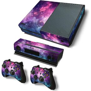 Vinyl Skin for Xbox One Console, Sound Box & Controllers Only, Sticker Decorate and Protect Equipment Surface, Purple Cyan Nebula
