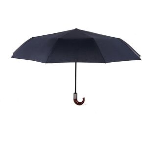 TRADE® Compact Classic Umbrella Unisex Umbrella with Curved Wood Handle (Black)