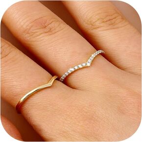 Dochais 2PCS Silver Rings for Women 925 Sterling Silver 14k Gold Plated Wishbone Ring Non Tarnish Wedding Bands Stackable Dainty V Shaped Rings CZ Wedding Rings Promise Ring Engagement 5-10