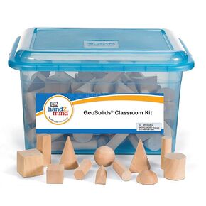 hand2mind Wood Geometric Solid Blocks, 3D Shapes, Classroom Kit (Set of 96)