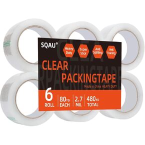 شريط تغليف شفاف 6 بكرات، 1.88 بوصة × 80 ياردة، إجمالي 480 ياردة، سمك 2.7 مل، شريط تعبئة عالي التحمل للشحن والتغليف والختم المتحرك in Kuwait