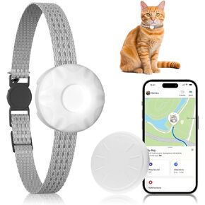 جهاز تعقب القطط، جهاز تعقب الحيوانات الأليفة بنظام تحديد المواقع العالمي (GPS) للقطط (iOS فقط)، أطواق القطط المقاومة للماء مع إبزيم مرن آمن، يعمل مع أي طوق، بدون رسوم شهرية، متوافق مع Apple Find My App