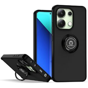 حافظة QUIETIP متوافقة مع هاتف Xiaomi Redmi Note 13 4G 6.67 بوصة مع واقي شاشة، غطاء حامل حامل على شكل حلقة مغناطيسية للسيارة، أسود