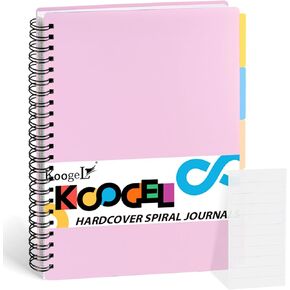 Koogel Hardcover Spiral Notebook with Tabs, Large College Ruled Journals with Deviders Subject Project Spiral Notebook Perforated Edges for School Office, Black