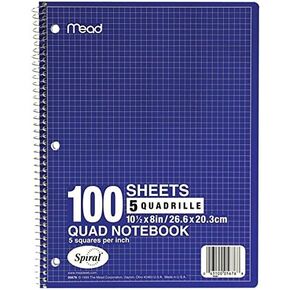 Mead Spiral Notebook, 1-Subject, Graph Ruled Paper, 7-1/2" x 10-1/2", 100 Sheets, Color Will Vary (05676)