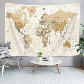World Map Tapestry, World Maps for Wall, Asia Europe South City Topography America Africa Japan Poster Tapestries, Educational Kids Student Map of World for Bedroom Living Room Home Office, 60X50in