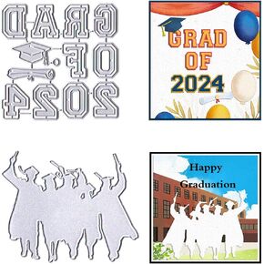Hying 2024 Graduation Cutting Dies for Card Making, Congrats Grad Die Cuts Graduates Bachelor's Cap Dies Stencils Embossing Template for Craft Scrapbooking DIY Photo Album Decorations