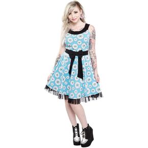Sourpuss Aqua Blue & Black Eye Wanna Dance Dress from Clothing