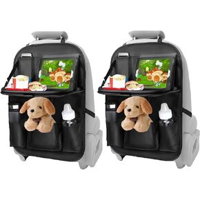 Car Backseat Organizer, Car Storage Organizer with Tablet Holder, PU Leather Foldable Table Tray 9 Storage Pockets Backseat Car Organizer Mats Travel Accessories (1 Pack)