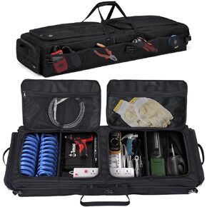 Under Seat Storage Bag Fit for SuperCrew Cab, Foldable Truck Organizer with 2 Removable Dividers, Hard Plastic Bottom and Waterproof Nylon Fabric - Ideal for Full Size Truck Enthusiasts