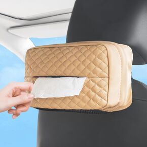 Car Tissue Holder, Car Standard Tissue Holder, PU Leather Backseat Tissue Box, Car Tissue Box Holder, Napkin Holder for Car, Fit for 120 Standard Tissues Cover- Beige