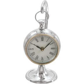 Deco 79 Stainless Steel Metal Suspended Tabletop Clock with Black and White Stand, 4" x 4" x 12", Silver