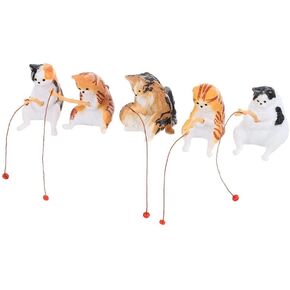 4PCS Cat Fishing Figurine, Cute Cat Statue Decor Craft Resin, Mini Cat Statue Decor Aquarium Tanks, Cat Decor Ornament
