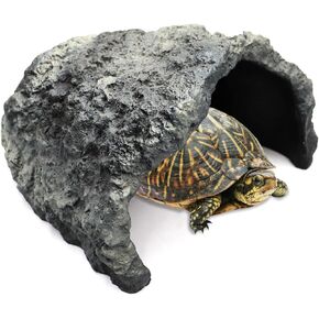 Extra Large Reptile Rock Hide Cave, Resin Fish Hide Cave, Fish Tank Aquarium Decorations Accessories, Small Animal Hide Habitat for Lizards Turtles Fish Bearded Dragon Axolotl 10.23×9.44×5.7 Inches