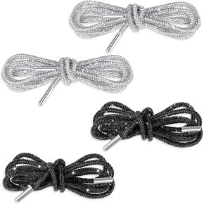 4 Pieces Glitter Shoe Laces Bling Rope Shoe Laces Rhinestone Hoodie String Shiny Rhinestone Shoe Laces for Sneakers Sweatpants Bags Accessories, White+Black