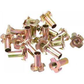 uxcell M8x22mm T-Nuts 4 Pronged Tee Nut Carbon Steel Threaded Inserts for Wood 48pcs