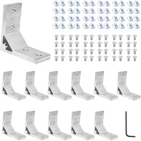 12pcs 4040 Corner Bracket Angle 4040 Extruded Aluminum Hardware V-Slotted Accessories T-Slot with T Nuts and Screws for 4040 Aluminum Profile 3D Printer Frame Parts Silver