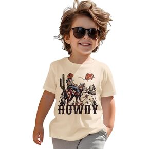 Howdy Shirts Toddler Baby Boys Rodeo Cowboy T-Shirt Western Retro Graphic Summer Tees Short Sleeve Tops