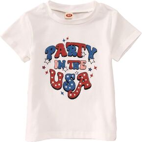CM C&M WODRO Toddler Baby Party in The USA Print T-Shirt Kid Boy Girl Patriotic Short Sleeve Shirt 4th of July Tee Tops