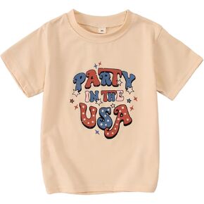 CM C&M WODRO Toddler Baby Party in The USA Print T-Shirt Kid Boy Girl Patriotic Short Sleeve Shirt 4th of July Tee Tops