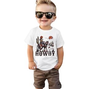 Ritatte Toddler Baby Boy Howdy Shirt Vintage Western Cowboy Graphic T-Shirt Country Short Sleeve Summer Cotton Tee Tops