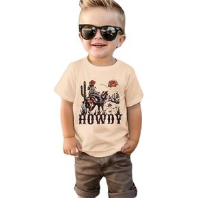 تي شيرت Ritatte للأطفال الصغار من ماركة Howdy تي شيرت برسومات كاوبوي غربية عتيقة بأكمام قصيرة للصيف من القطن