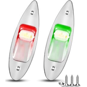 Marine Boat Navigation Light 12V SS Waterproof Pair of LED Flush Mount Red and Green, Boat Navigation Lights Shark Eye Bow Signal Light Vertical Mount Sidelight for Fishing Small Boat Pontoon Sailing