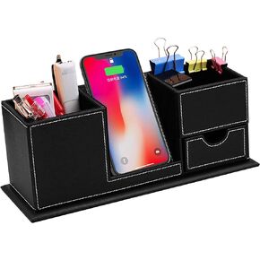 Qi Wireless Charging Stand with Desk Organizer Upgrade 15W Pen Holder Charger for iPhone Samsung and Other QI-Enabled Devices