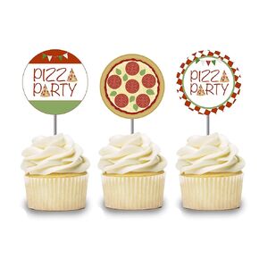 Pizza Cupcake Toppers 12 pcs, I Love Pizza Cake Picks Birthday Decoration, Build Your Own Pizza Party Supplies, Pizzaria Themed Baby Shower