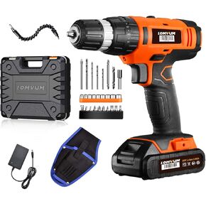 مثقاب كهربائي لاسلكي Lomvum 20V Power Drill مع بطارية ليثيوم أيون، 1 شاحن أسرع، ظرف بدون مفتاح بسرعتين 3/8 بوصة، عمود مغناطيسي مرن، LED، حقيبة خصر، حقيبة مدمجة، 46 قطعة إضافية من الملحقات in Kuwait