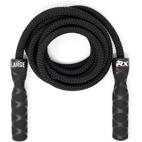 Rx Smart Gear Drag Jump Rope w/Non Slip Ergonomic Handles - Weighted Polypropylene Rope for Fitness & Exercise, Cardio Workout, WOD | Speed Jumping Rope for Men & Women
