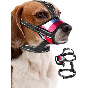 كمامة بيست اب للكلاب الكبيرة، كمامات ناعمة مضادة للعض والنباح والمضغ مع ياقة وثلاثة أشرطة عاكسة، تسمح بالشرب كمامة قماشية قابلة للتعديل للكلاب متوسطة الحجم - ML in Kuwait