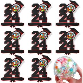 Janlaugh 24 Pcs 2024 Graduation Candy Jars Graduation Candy Holder Set Felt Class of 2024 Cutout with Plastic Ball Domes Candy Holder for DIY Gifts Souvenir Decoration Graduation Party Favors