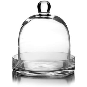 CYS EXCEL Bell Dome Cloche with Glass Base (H:8" W:7") | Multiple Size Choices Terrarium Jar Plant Cover | Cake Dessert Display