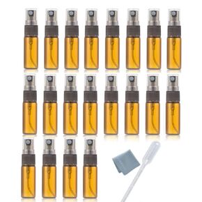 Elfenstall- 20pcs Amber 5ml 1/6oz Atomizer Vial Glass Bottle Spray Refillable Perfume Empty Fine Mist Sample Bottle Clean Cloth Free 3ML Pipette for Travel Party