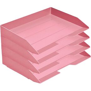 Acrimet Stackable Letter Tray 4 Tier Side Load Plastic Desktop File Organizer (Solid Pink Color)