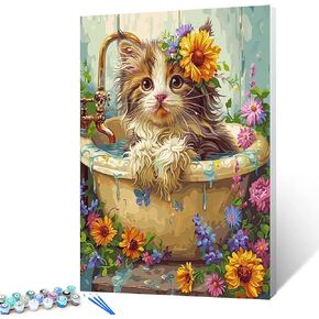 Cute Pig with Flower in a Bathtub Paint by Numbers Kits 16x20 inch Canvas Cute Farmhouse Animal Flowers DIY Oil Painting for Adults Beginner with Brushes Acrylic Pigment Drawings Gift(without Frame)