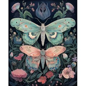Natuyalo Paint by Numbers Kit for Adults Beginners and Kids, 16" Wx20 L Canvas Pictures Drawing Acrylic Paintwork with 3 Pcs Paintbrushes, Butterflies in Flowers