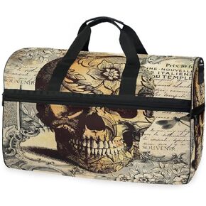 خمر القوطية الجمجمة رئيس السفر حقيبة القماش الخشن للنساء الرجال الرياضة رياضة حمل حقيبة مع مقصورة الأحذية عطلة نهاية الأسبوع بين عشية وضحاها حقيبة كتف in Kuwait